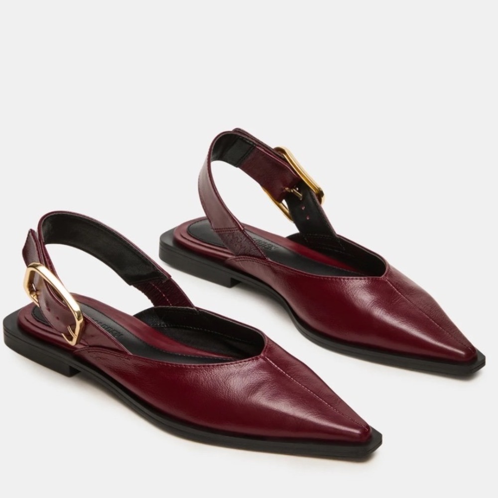 Steve Madden Burgundy Leather Shay Pointed Toe Slingback Flats Women's Size 6M